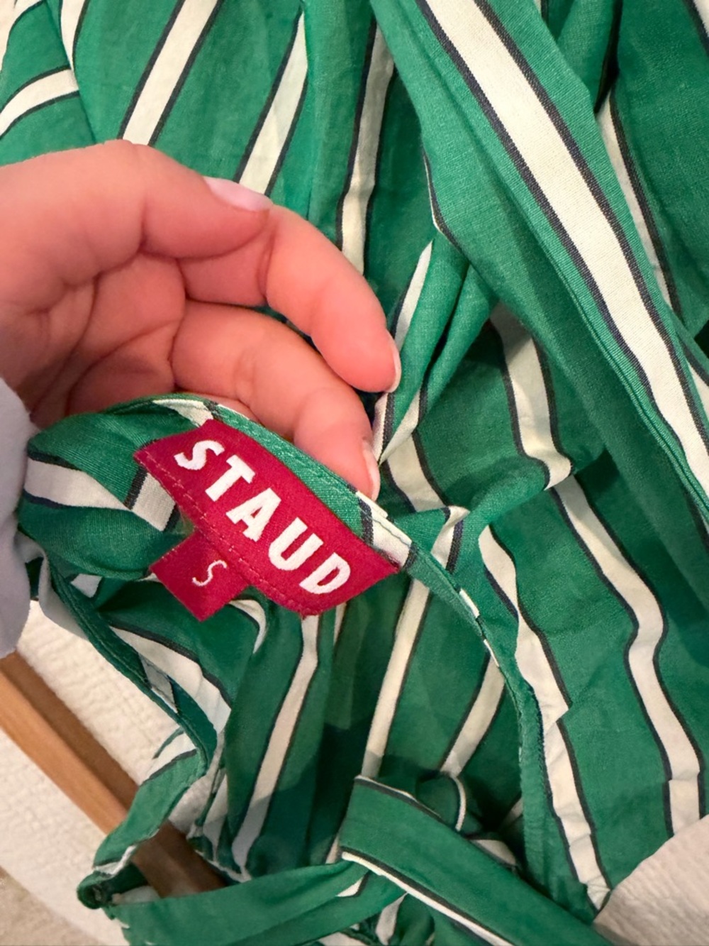 STAUD Green and White Striped Halter Mini Dress - Picture 6 of 6